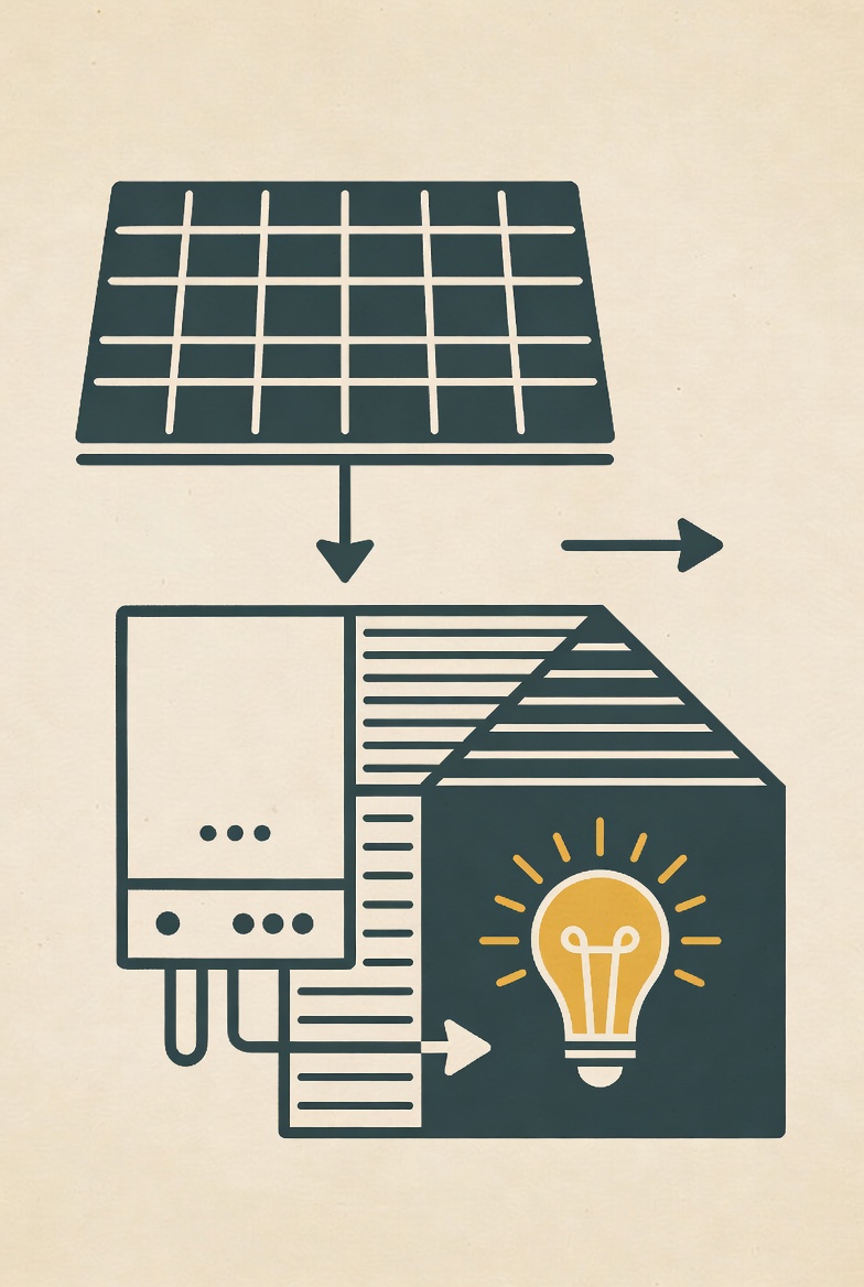 Diagram of energy flow from panel to inverter to home